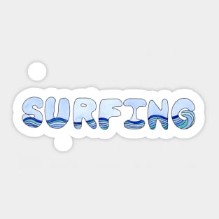 Surfing Bubble Letter Design with Watercolors Sticker